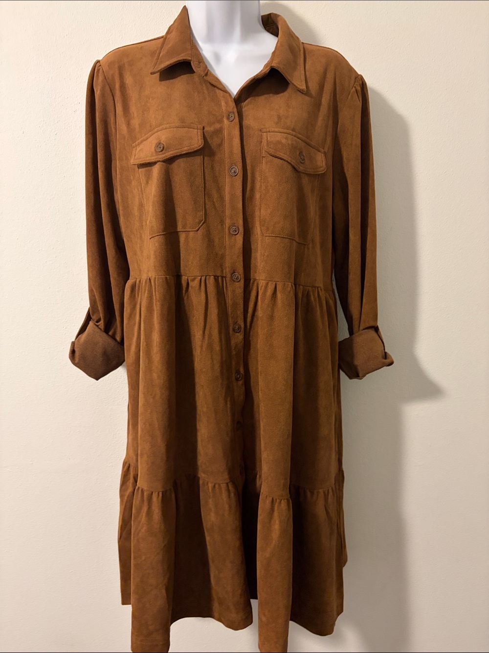 Maurices Rust Brown Button-Up Tiered Shirt Dress